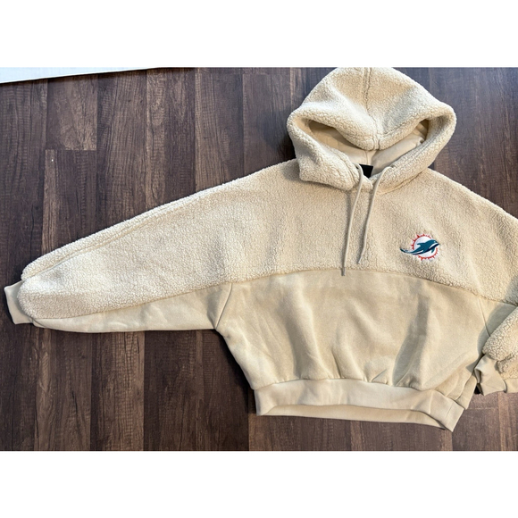 Miami Dolphins NFL Hoodie Crop Sherpa Cozy Tan Women's MEDIUM Team Apparel - Picture 4 of 7